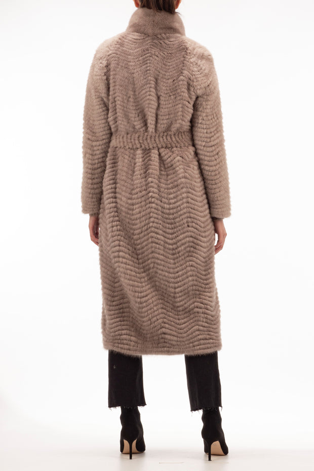 Belted Mink Waves Layer Coat