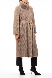 Belted Mink Waves Layer Coat