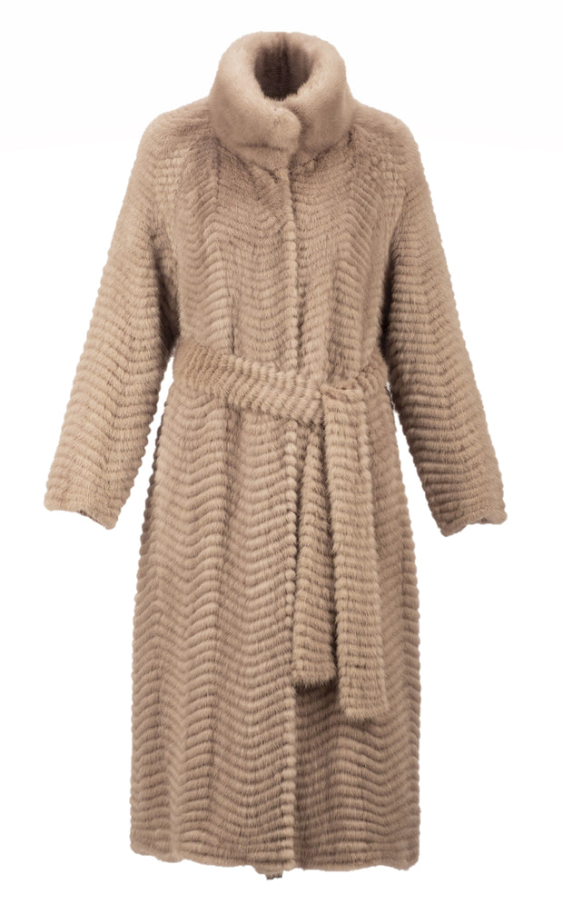 Belted Mink Waves Layer Coat