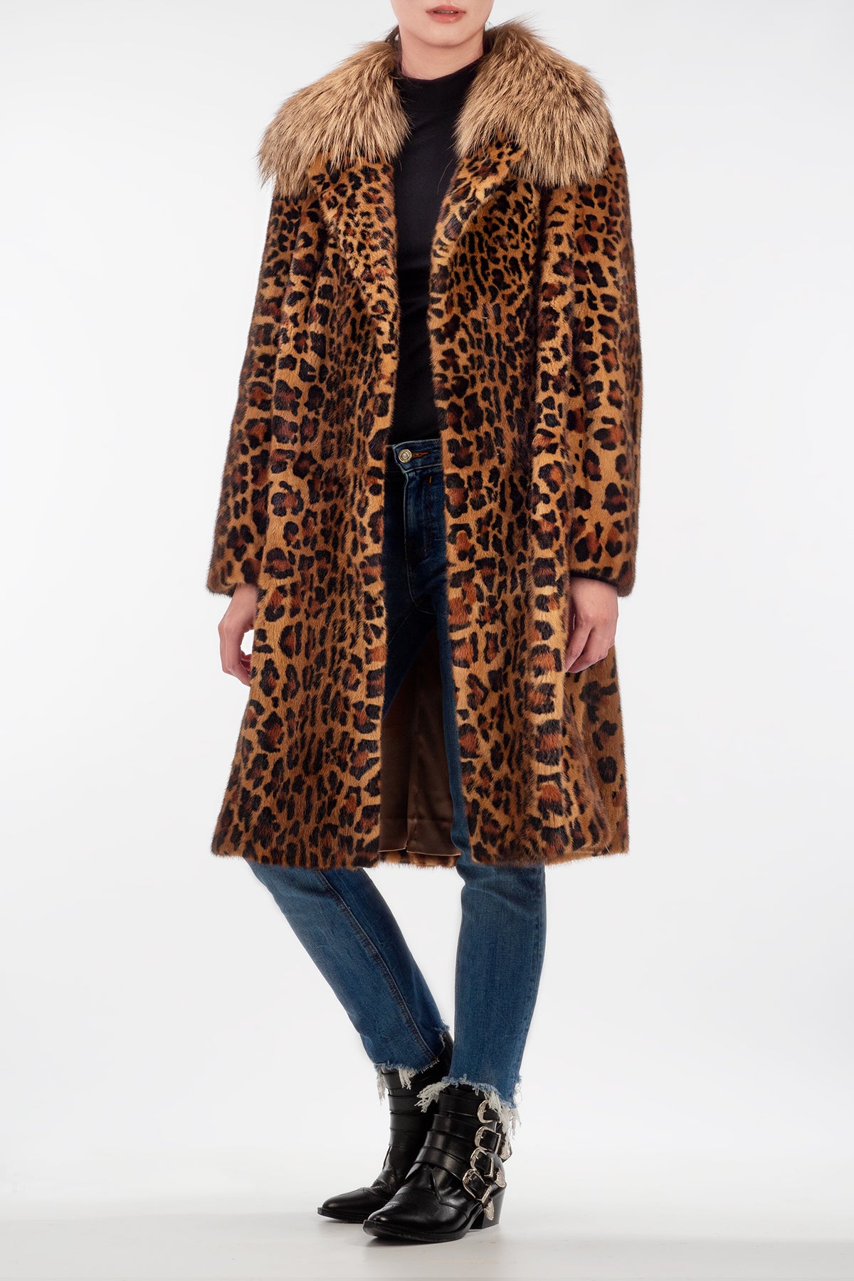 Leopard-print Mink Coat with Fox Collar – SYMETRIE