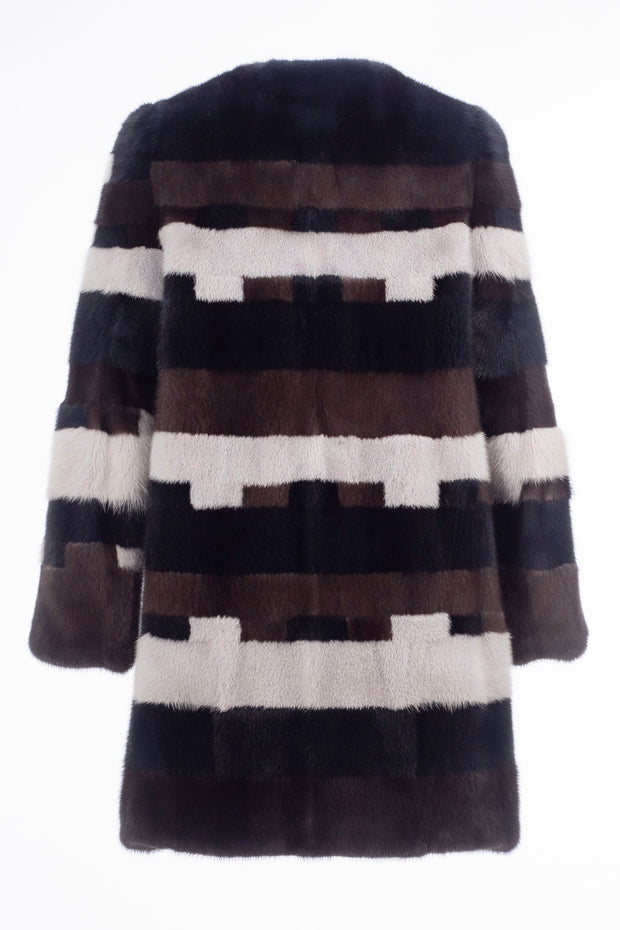 MULTI COLOR BLOCKS PATTERN MINK COAT