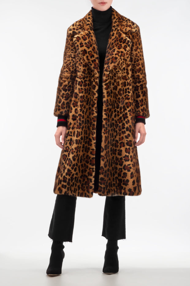 Leopard-Print Mink-Trimmed Wool Coat