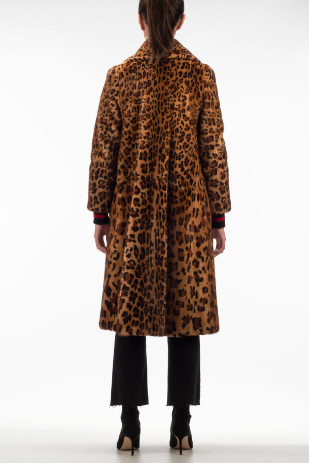 Leopard-Print Mink-Trimmed Wool Coat