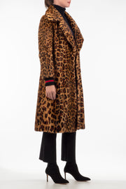 Leopard-Print Mink-Trimmed Wool Coat