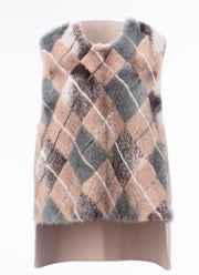 Checked Pattern Mink Vest