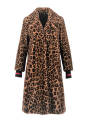 Leopard-Print Mink-Trimmed Wool Coat