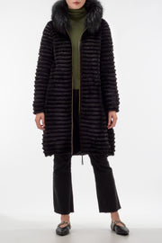 Mink and Rex Layer Coat with Fox Trim Hooded